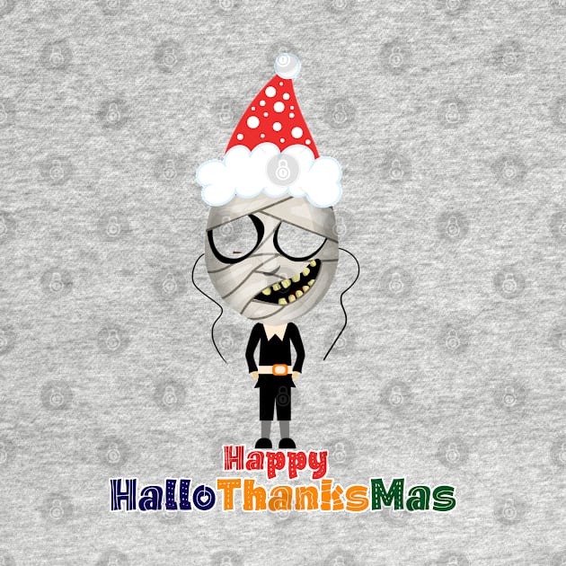 HAPPY HALLOTHANKSMAS - SKELETON MUMMY PILGRAM WITH SANTA HAT by iskybibblle